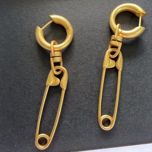 Paperclip safety pin dangling gold hoop earrings for women gold long drop earrings crazy creative cool unique luxury deisgner