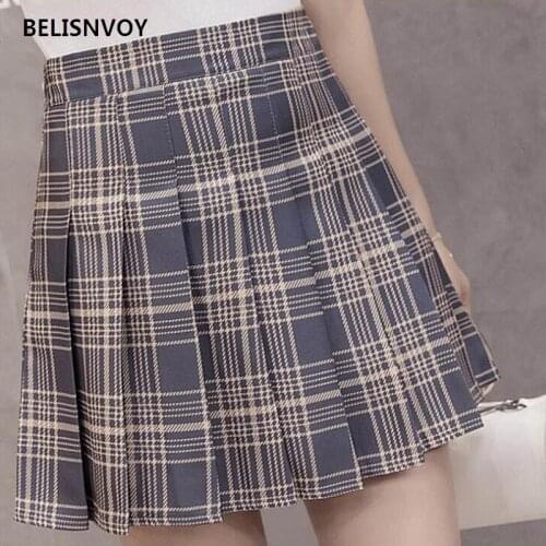 New Women Skirts Mini Plaid Summer Skirt High Waist Stitching Student Pleated Harajuku Preppy Cute Sweet Girls Dance Female