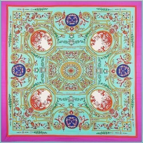 POBING Luxury Brand Woman Square Scarves Wraps Vintage Geometric NecKerchief Original Design Ethnic Vase Silk Foulard Head Scarf