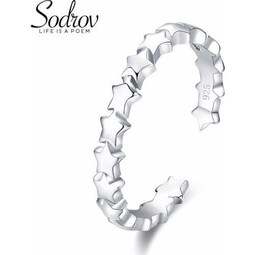 SODROV 925 Sterling Silver Engagement Star Ring For Women Fine Wedding Jewelry R043