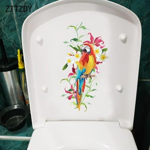 ZTTZDY 13.8×25.1CM Painted Cartoon Parrot Funny Bathroom Toilet Stickers Home Room Wall Decoration T2-1435