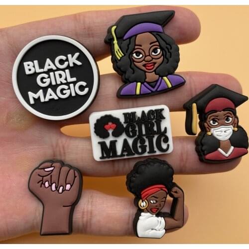 1 Pcs Shoe Charms Strong Nurse Doctor Cute Black Girl Shoe Accessories Decoration For Croc Jibz Kids Party Gifts 10P-10L-2