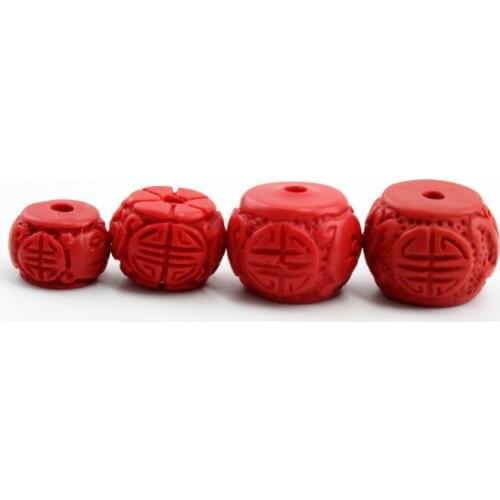10pcs/lot Natural Red Cinnabars Beads 8 10 12 14mm Carved Barrel Rondelle Charm Beads for DIY Jewelry Making Accessories Crafts