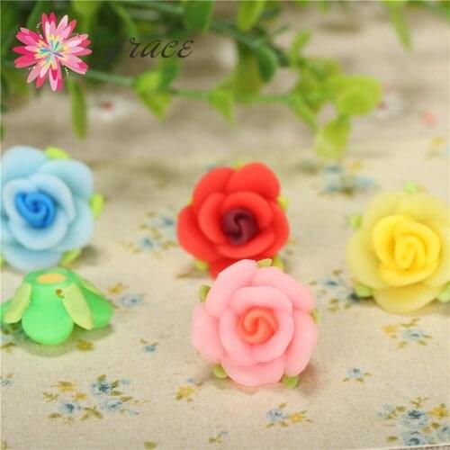 15pc/lot 18mm Elegant Wonderful PolymerClay Best Flower Rose Beads Accessories Charms For Fancy Craft Jewelry Making Supply