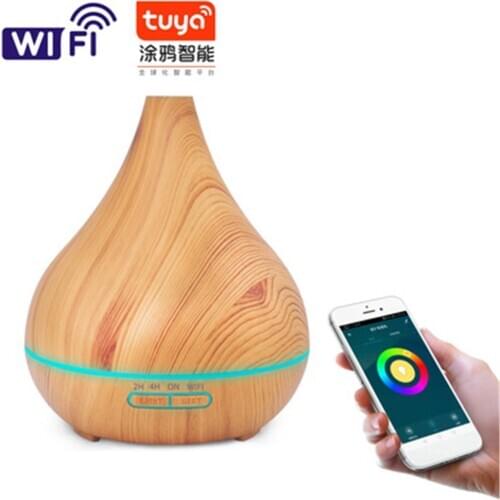 400ml Smart WiFi Enabled Oil Aromatherapy Diffuser , with 7 Colors LED Lights Waterless Auto Shut-Off Light/Dark wood grain