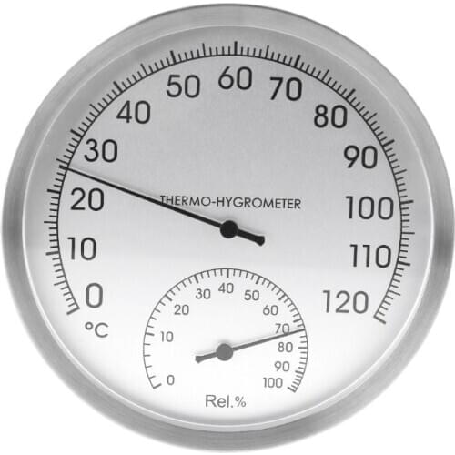 5\" Thermometer Hygrometer Wall Hanging Stainless Steel Indoor Outdoor Sauna Room