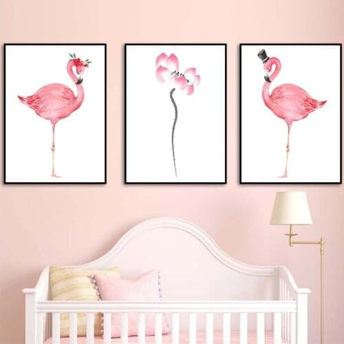 Pink Flamingo Flower Plant Love Abstract Art Canvas Painting Nordic Posters And Prints Wall Pictures For Baby Living Room Decor