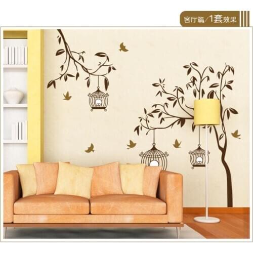 Free Shipping:60*90 cm Large zy9039 BirdsFlying back to Birdcage Tree Removable Wall Sticker Home Decor Decals Vinyl Art