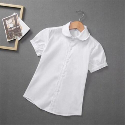 Baby Toddler Teenager School Girls Blouse Shirt White Short Sleeve Girl Tops Cotton Shirts For Kids Children 6 8 10 12 Years