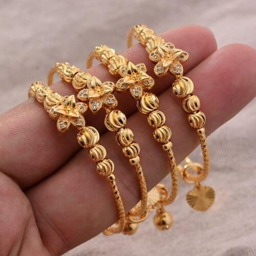 24K 4pcs Ethnic Gold Color Dubai Bangles For Boys Girls Luxury Bangles Bracelet Women Girl Bride Dubai Bangles Child jewelry
