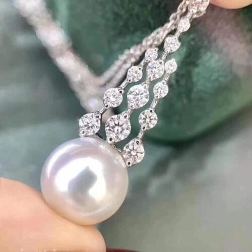 D1218 Pearl Pendant Fine Jewelry 925 Sterling Sivler Round 11-12mm Nature Fresh Water White Pearls Pendants Necklaces for Women