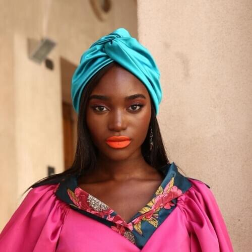 2021 spring fashion imitation silk double-layer night cap, cross twisted cap, shower cap, beauty makeup cap, Muslim women cap