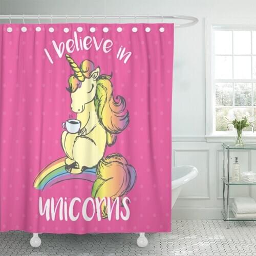 I Believe in Unicorns Horse Horn Drink Tea Shower Curtain Waterproof 72 x 78 Inches Set with Hooks