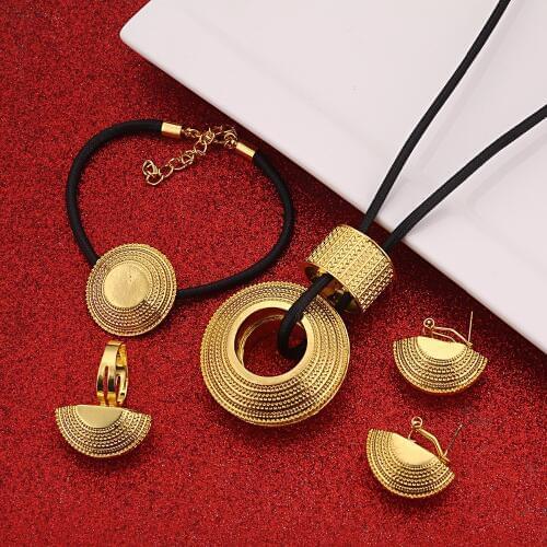 New Ethiopian Luxury Jewelry Set Pendant Black Rope Earrings Ring Bracelet Habesha Wedding Africa Gift