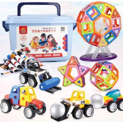 19-79pcs Big Size Magnetic Building Blocks Magnetic Designer Constructor Car Toys Magnet Bars Metal Balls for Children Gift