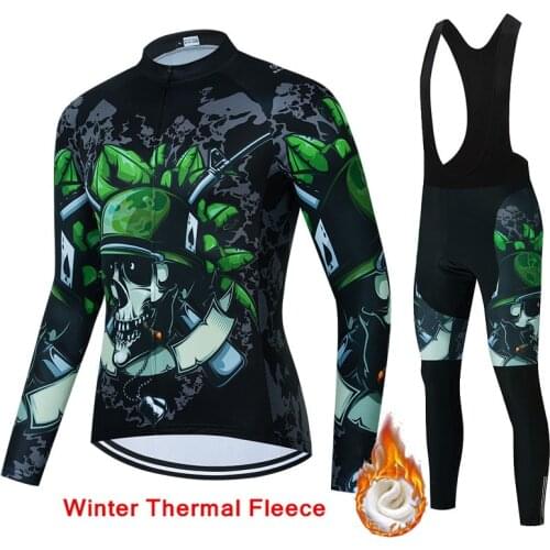 2021 Skull Pattern Winter Cycling Clothes Jersey Suit Sport Riding Bike MTB Men Thermal Fleece Cycling Clothings Bib Pants Set
