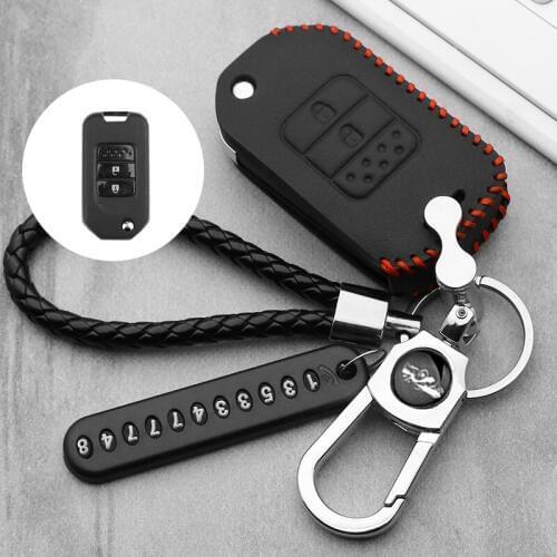 Leather key case cover keychain For Honda HRV CRV XRV FIT CRIDER Accord SPIRIOR Pilot CIVIC VEZEL CITY JADE