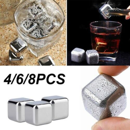 4/6/8 PCS Stainless Steel 304 Whisky Stones Ice Cubes in Package, Whiskey Cooler Rocks,Ice stone islande With Plastic Box