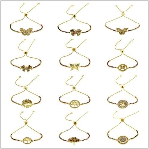 Summer Hot Selling Colorful Jewelry Rainbow CZ Butterfly Tree Of Life Link Chain Women Bracelet Wedding Gift