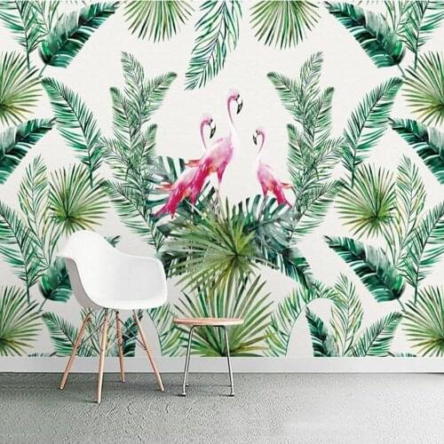 Milofi custom large wallpaper mural tropical rain forest plant flamingo living room bedroom TV background wall
