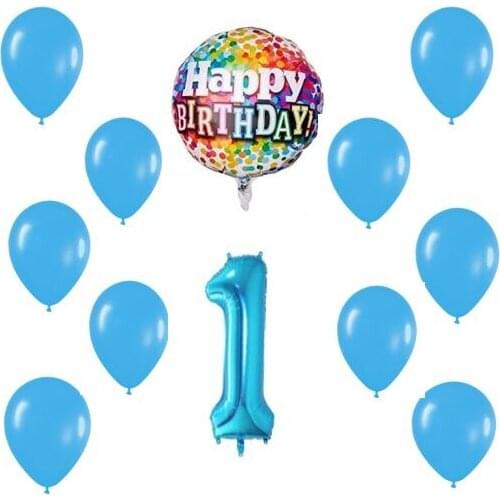 Lot balloons first Birthday Blue 12 latex 10 balloons blue balloon number 1 of 100 cm and happy balloon birthday 45 cm air or helium