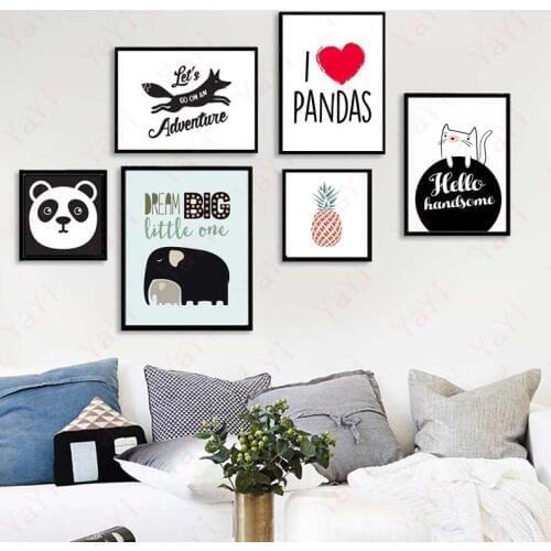 Cartoon Animal letter Posters and Prints Canvas Art Painting Wall Art Nursery Decorative Picture Nordic Style Kids Decoration