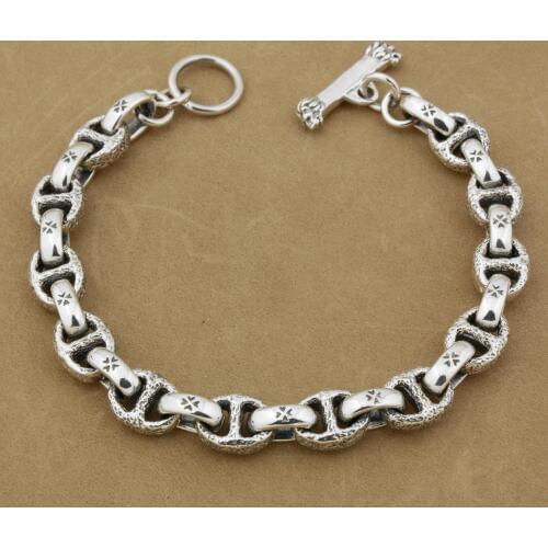 925 Sterling Silver Handmade Mens Biker Rocker Punk Bracelet 8H011
