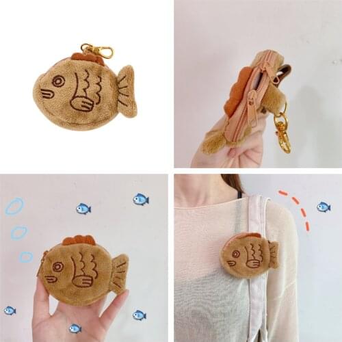 2022 New Japan Cute Plush Snapper Fish Doll Coin Purse Wrist Bag Mini Cute Zipper Girl Coin Wallet Cable Headset Bag Accessories