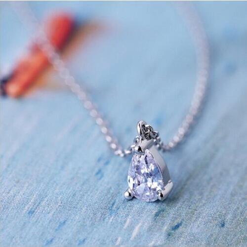 New Arrival Exquisite 925 Sterling Silver Jewelry Korean Simple Small Crystal Water Drop Female Pendant Necklaces N142