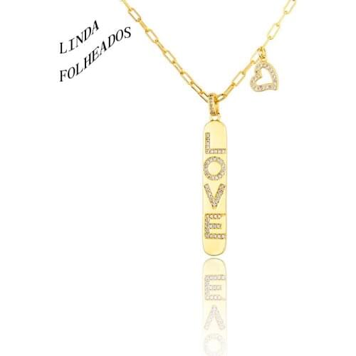 LINDA FOLHEADOS Design Unique Fashion Gold Zircon Link Chain Love And Heart Necklaces For Women Trendy Charm Party Gift