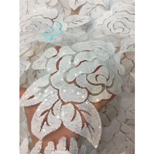 New design african Lace Fabric,white color Embroidery High Quality french Lace With Sequins For So the party dress BZL-25128