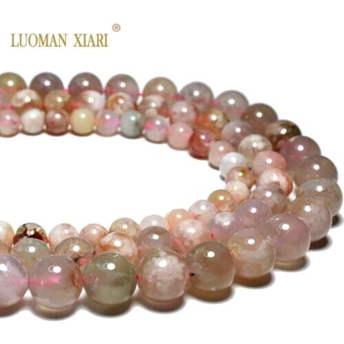 Wholesale AAA Natural Pink Cherry Blossom Agates Round Stone Beads For Jewelry Making DIY Bracelet Necklace Material 6/8/10/12mm