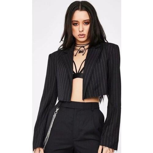 Sexy Slim Short Blazer Striped Suit Women Chic Punk Gothic Casual High Street Blazer Fashion Design Streetwear Cool Girl Clothes