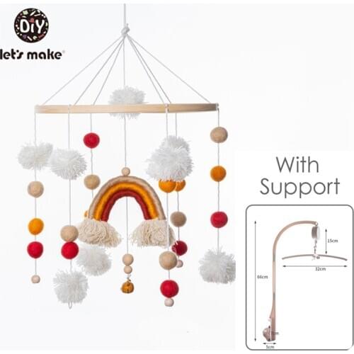 Lets Make Silicone Beads Baby Mobile Beech Wood Bird Rattles Wool Balls Kid Room Bed Hanging Decor Nursing Children Product