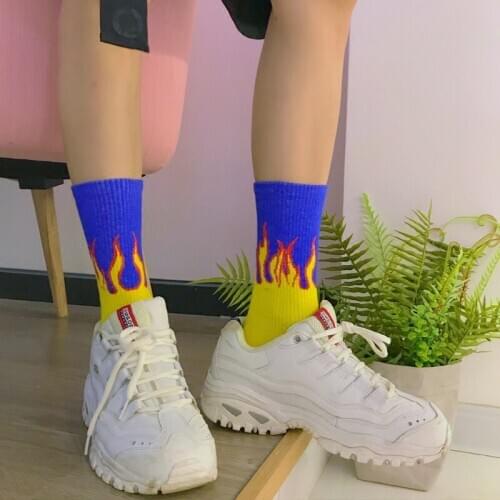 Drop Ship Young Crew Socks Burning Flames Light Hit Hot Fire Casual Business Fashion Design Teenager Student Skateboard Boy