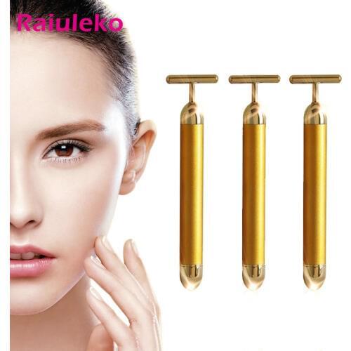 Energy Beauty Bar Slimming Face 24k Gold Vibration Facial Beauty Roller Massager Stick Lift Skin Tightening Wrinkle Bar Skin Car