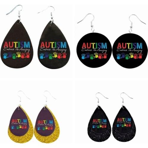 Autism Awareness Print Earrings layers Drop Earrings With Shell Tassel Jewelry Multicolor 4 Style Stock On Sale