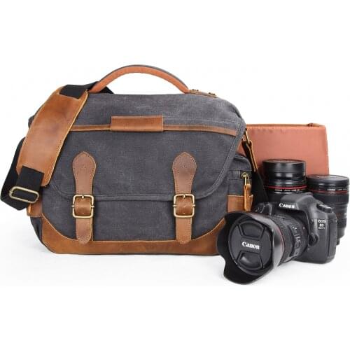 Vintage Retro WaterProof Shockproof Waxed Canvas Leather Crossbody Messenger Shoulder Camera Bag for men