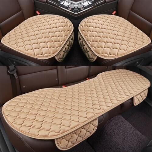 Warm Car Seat Cover Front Rear Flocking Cloth Cushion Non Slide Auto Accessories Plush Seat Protector Mat Pad With Pocket