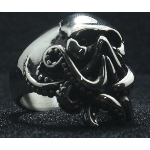 Unisex 316L Stainless Steel Punk Gothic Octopus Pirate Skull Ring