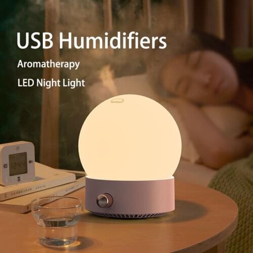 USB Air Humidifier Aroma Essential Oil Diffuser Sprayer Water Mist Maker withNight LamNight Lamp Cute for Bedroom Car 350ml JS03