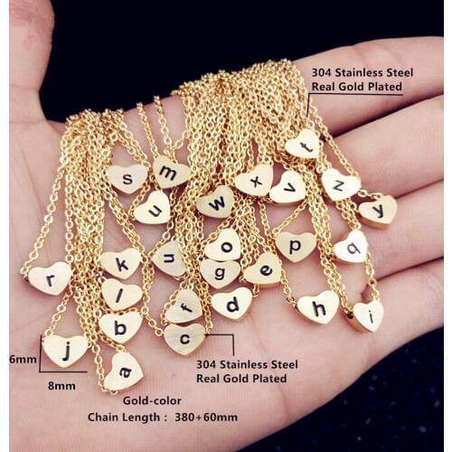 GORGEOUS TALE Stainless Steel Chain Letter a b c d e f g h i j k l m n o p q r s t u v w x y z Heart Choker Necklace Women Gold