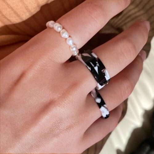 Pearl Resin Ring Set Heart Marble Fashion Trendy Bohemian Handmade Multi Color Smile Rice Bead Ring For Women Girl Jewelry Gift