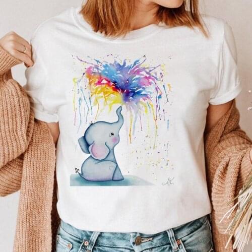 Women Elephant Watercolor Graphic 90s T Shirt Female Tee Ladies Fashion Short Sleeve Cartoon T-shirt Top Print Clothing