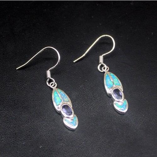 Hermosa Blue Opal New Purple Amethyst Genuine 925 Silver Dangle Leverback Earrings Jewelry Gifts for Women Girls 20214303