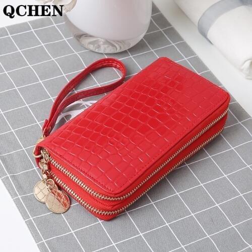 Womens wallet fashion Ladies mobile phone bag long ladies clutch bag star Double zipper hand strap bag Patent leather color 780