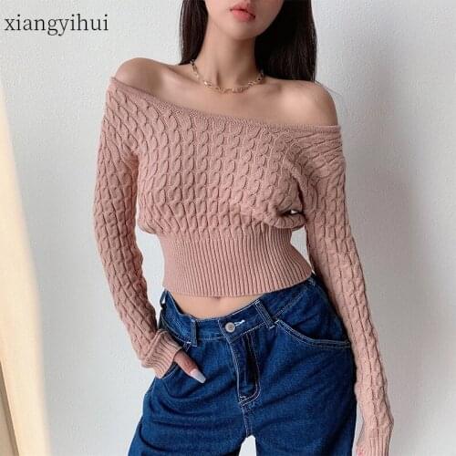 Twist Knitted Sweater Women Ladies Sexy Round Neck Off the Shoulder Tops Female Clothes 2020 Autumn Winter Pullovers