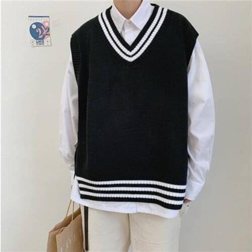 Vest Men Classic Autumn Winter Sweater V-neck Sleeveless Striped Casual Clothing Couples Preppy Style New Sweater Male Vest Tops