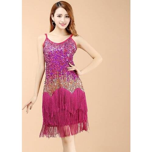 2021 New 11# Collorful Sequins Tassel Latin Dance Dress Women Performance Costume Modern Dancing Dresses Belly Dance Dress