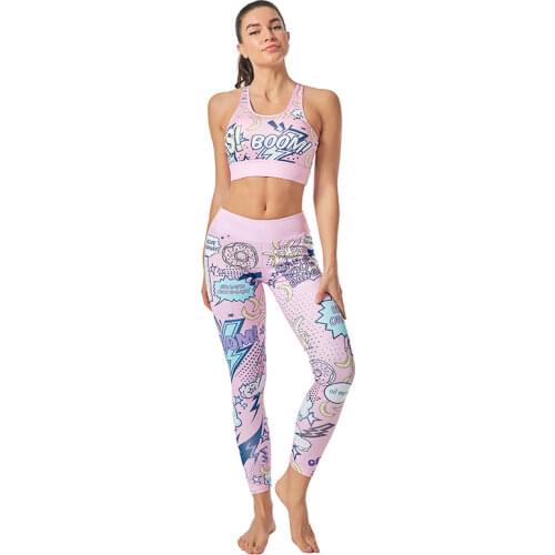 Womens Tracksuit Yoga Suit Cover Cartoon Letter Pattern Female Sports Bra Printed Yoga Pants Leggings